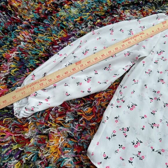 Loft Petite Floral Long Sleeve Peasant Blouse Keyhole Back Balloon Sleeve XS - Picture 7 of 8